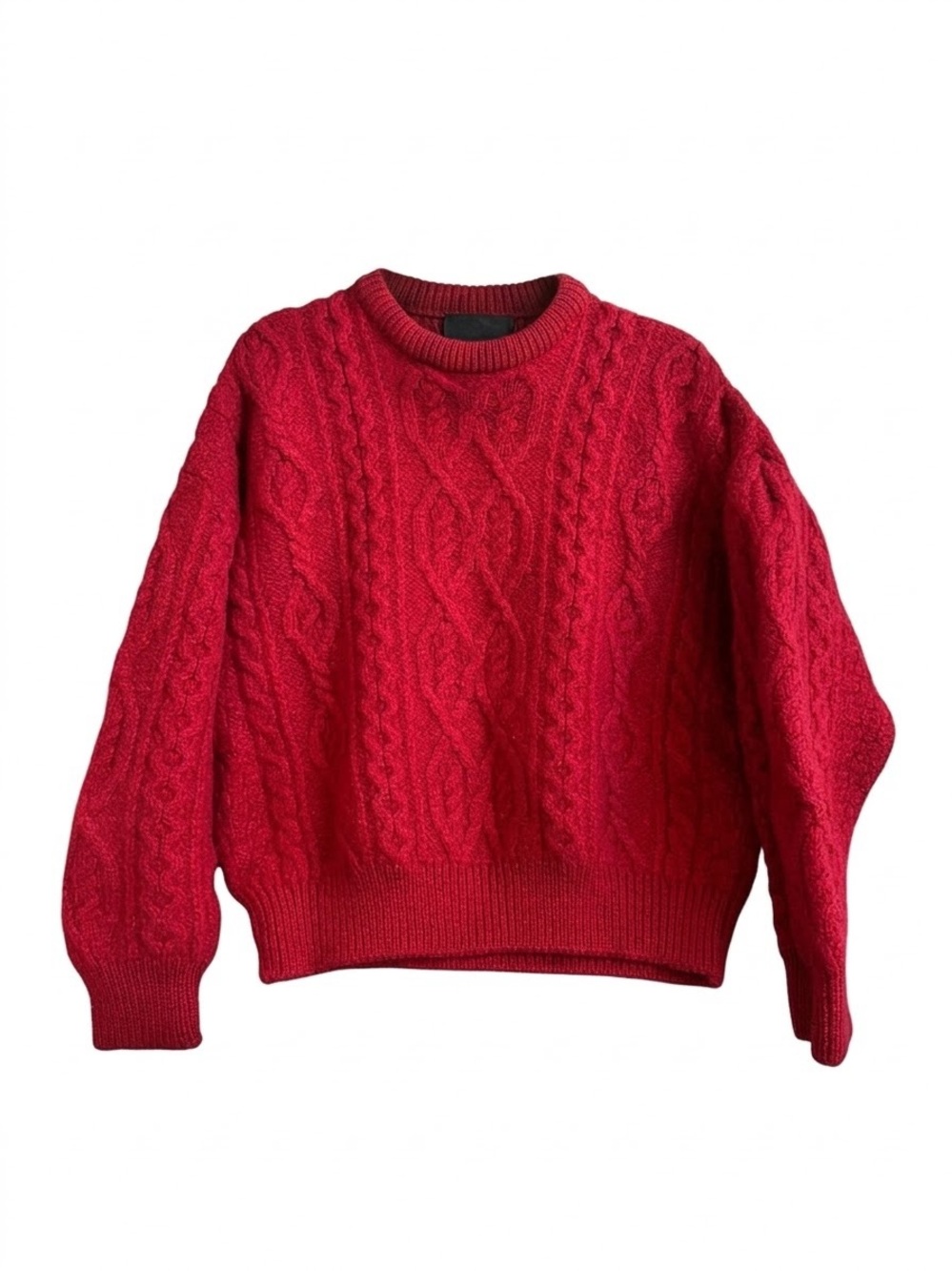 Vintage Aran Crafts Ireland 100% Wool Cable Knit Heavyweight Red Sweater Large